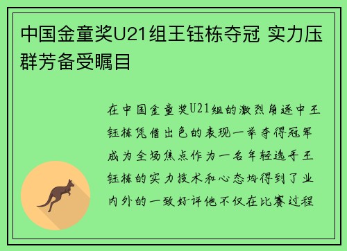中国金童奖U21组王钰栋夺冠 实力压群芳备受瞩目 中国金童奖U21组王钰栋夺冠 实力压群芳备受瞩目